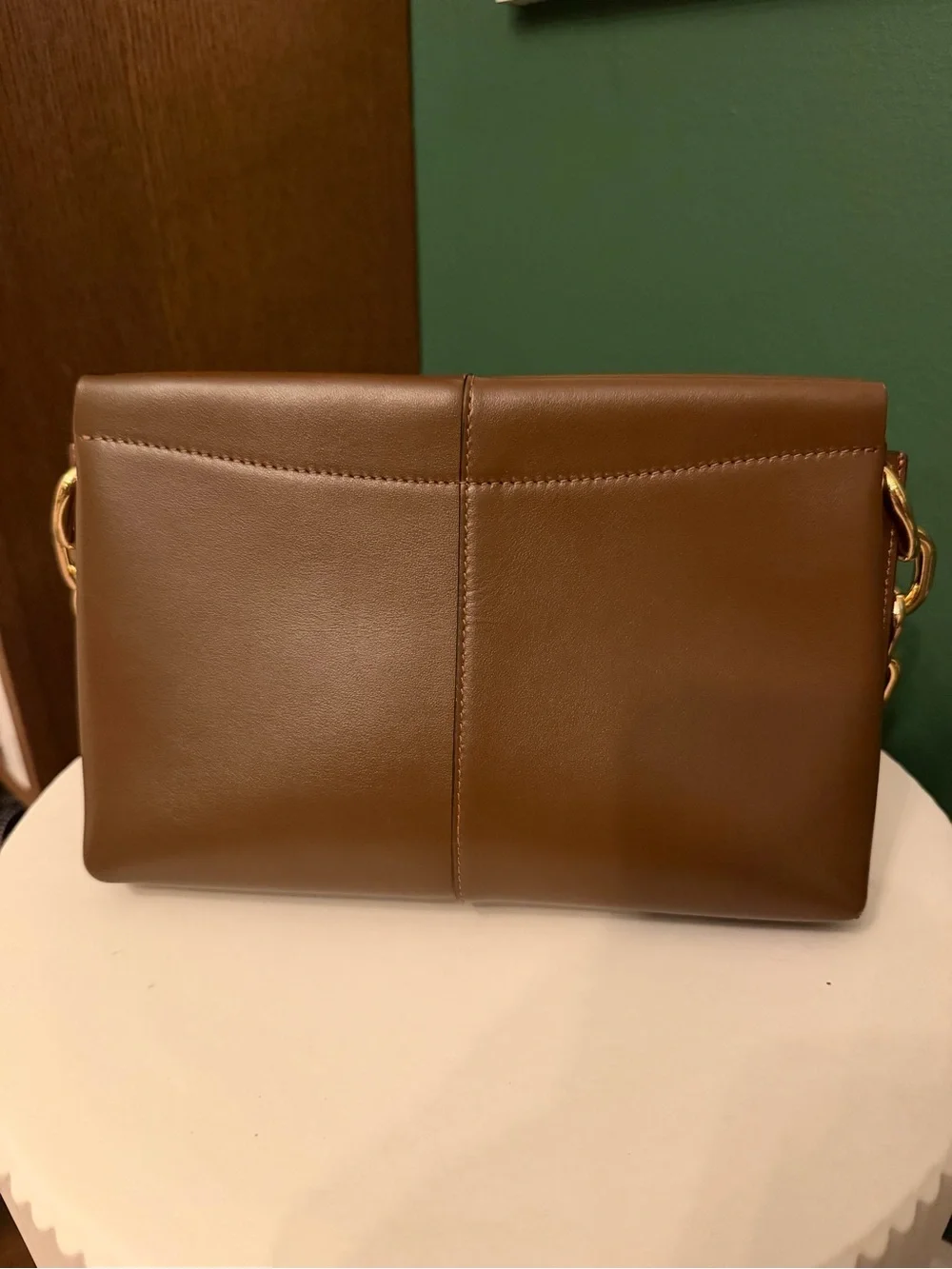 Wandler Brown Leather Shoulder Bag with Gold Chain